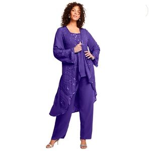Roaman's Women's Plus Size Beaded Tunic & Pant Set 3-Piece Evening Outfit - 28W